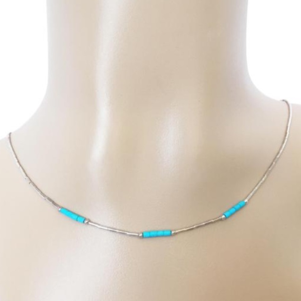 Sterling silver and turquoise tube bead dainty necklace